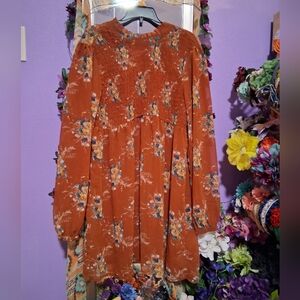As U Wish Rust Floral Long Sleeve Dress